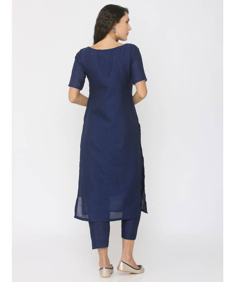 blue plain silk kurta-sets