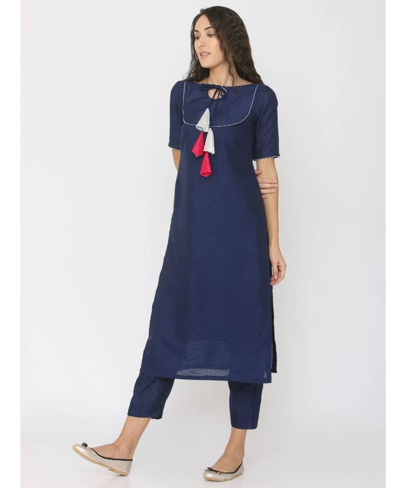 blue plain silk kurta-sets