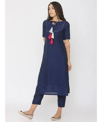 blue plain silk kurta-sets 4