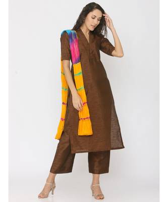 multicolor plain silk kurta-sets 1
