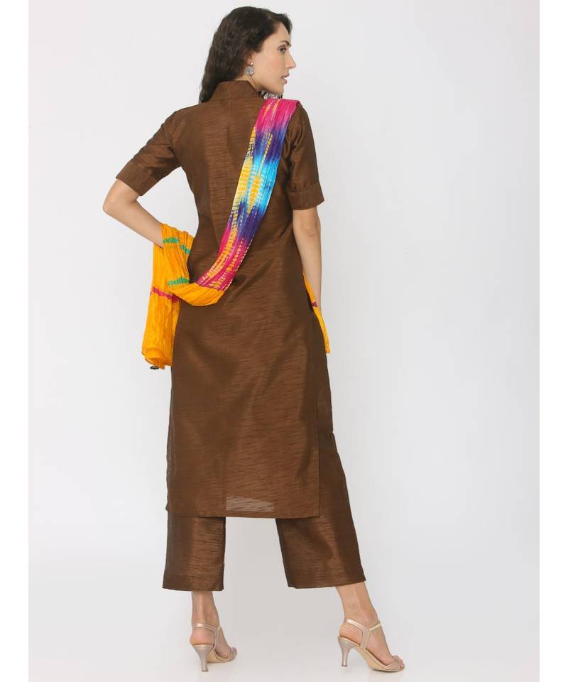 multicolor plain silk kurta-sets