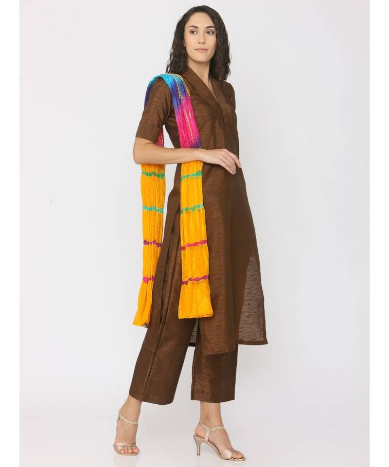 multicolor plain silk kurta-sets