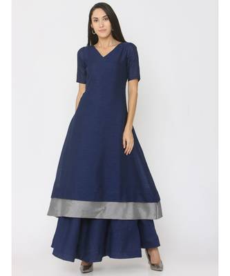 navy-blue plain silk kurta-sets 1