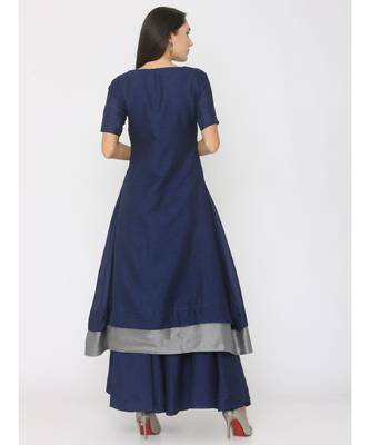 navy-blue plain silk kurta-sets 2