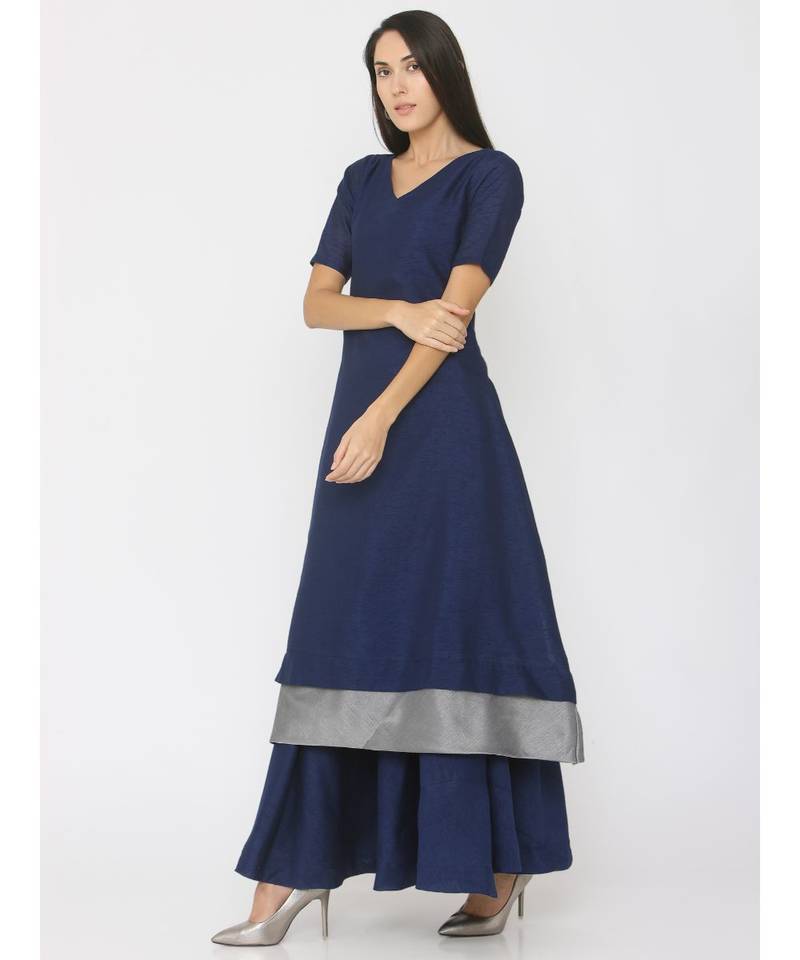 navy-blue plain silk kurta-sets