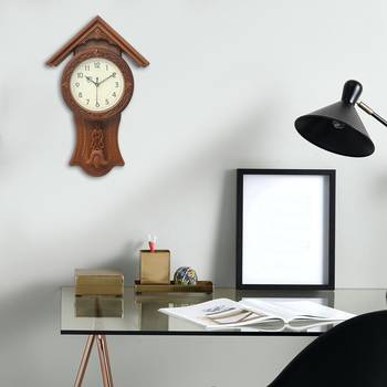 Golden Brown Circular Dial Vertical Analog Pendulum Wall Clock (53Cm X 33Cm) 2