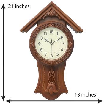 Golden Brown Circular Dial Vertical Analog Pendulum Wall Clock (53Cm X 33Cm) 3