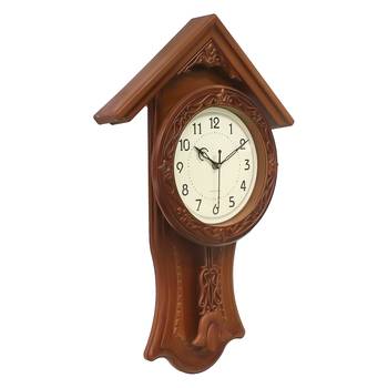 Golden Brown Circular Dial Vertical Analog Pendulum Wall Clock (53Cm X 33Cm) 4