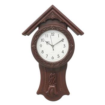Brown Circular Dial Vertical Analog Pendulum Wall Clock (53Cm X 33Cm) 1