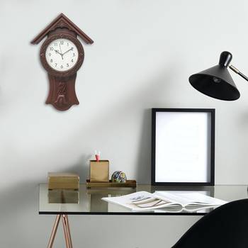 Brown Circular Dial Vertical Analog Pendulum Wall Clock (53Cm X 33Cm) 2