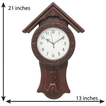 Brown Circular Dial Vertical Analog Pendulum Wall Clock (53Cm X 33Cm) 3