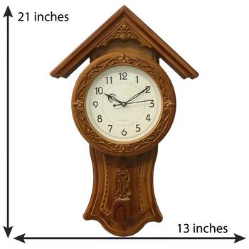Yellow Circular Dial Vertical Analog Pendulum Wall Clock (53Cm X 33Cm) 3