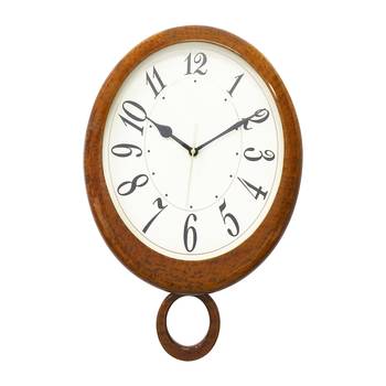 Brown Wooden Bell Shaped Analog Pendulum Wall Clock With Emobossed Numerals (43Cm X 28Cm) 1