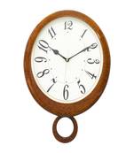 Brown Wooden Bell Shaped Analog Pendulum Wall Clock With Emobossed Numerals (43Cm X 28Cm)