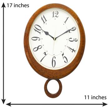Brown Wooden Bell Shaped Analog Pendulum Wall Clock With Emobossed Numerals (43Cm X 28Cm) 3