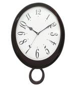 Brown Wooden Bell Shaped Analog Pendulum Wall Clock With Emobossed Numerals (43Cm X 28Cm)