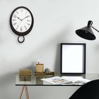 Brown Wooden Bell Shaped Analog Pendulum Wall Clock With Emobossed Numerals (43Cm X 28Cm) 2