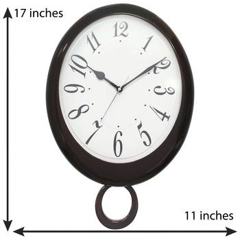 Brown Wooden Bell Shaped Analog Pendulum Wall Clock With Emobossed Numerals (43Cm X 28Cm) 3
