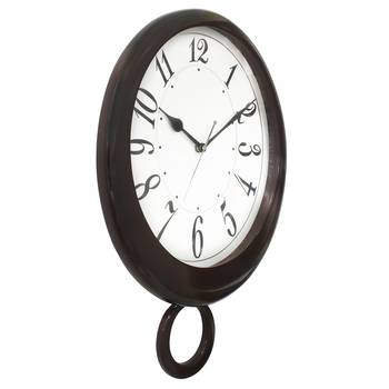 Brown Wooden Bell Shaped Analog Pendulum Wall Clock With Emobossed Numerals (43Cm X 28Cm) 4