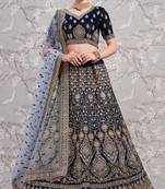 Navy Blue Thread Embroidered Satin Semi Stitched wedding lehenga Choli For Bridal