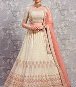 Off White Thread And Zari Embroidered Georgette Semi Stitched Lehenga Choli For Bridal