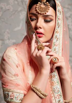 Off White Thread And Zari Embroidered Georgette Semi Stitched Lehenga Choli For Bridal 3