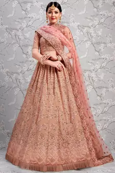 Baby Pink Thread Embroidered Georgette Semi Stitched wedding lehenga for Bridal
