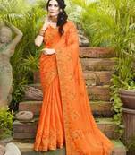 Orange embroidered fancy fabric saree with blouse