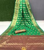 green woven Pari Banarasi Silk Saree With Attached Blouse