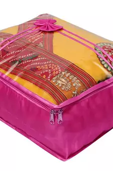 Atorakushon   Satin Saree Cover Clothes Storage Bag Wardrobe Garments Organiser kit 2pcs