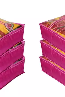 Atorakushon   Satin Saree Cover Clothes Storage Bag Wardrobe Garments Organiser kit 6 pcs