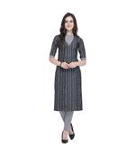 black Chambray South Cotton Straight Women   s Kurta with Pant (SET)