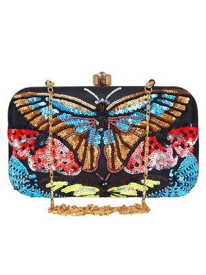 Adorn Embellished Faux Silk Clutch Black & Multi 1