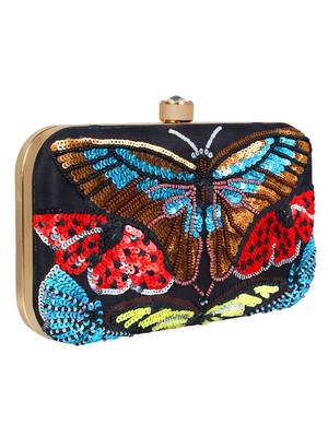 Adorn Embellished Faux Silk Clutch Black & Multi 2