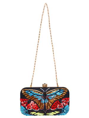 Adorn Embellished Faux Silk Clutch Black & Multi 4