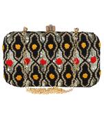 Adorn Embroidered & Embellished Faux Silk Clutch Black & Multi