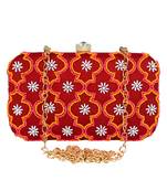 Adorn Embellished Cotton Polyester Clutch Red & Multi