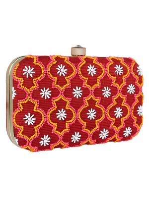 Adorn Embellished Cotton Polyester Clutch Red & Multi 2