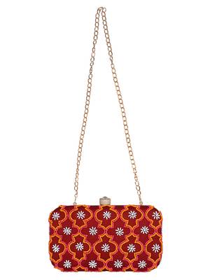 Adorn Embellished Cotton Polyester Clutch Red & Multi 4