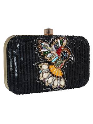 Adorn Embellished Faux Silk Clutch Black & Multi 2