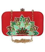 Adorn Embellished Faux Silk Clutch Red & Multi