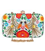 Adorn Embroidered & Embellished Faux Silk Clutch White & Multi