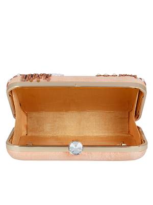 Adorn Embroidered & Embellished Faux Silk Clutch Peach & Multi 5