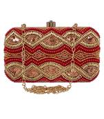 Adorn Embellished Cotton Polyester Clutch Maroon & Gold
