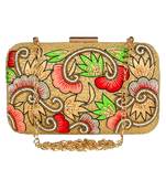 Adorn Embroidered & Embellished Faux Silk Clutch Beige & Multi