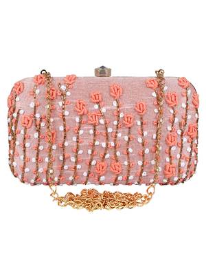 Adorn Embroidered & Embellished Faux Silk Clutch Baby Pink 1