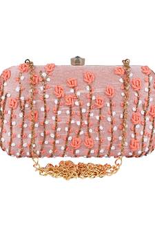 Adorn Embroidered & Embellished Faux Silk Clutch Baby Pink