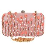 Adorn Embroidered & Embellished Faux Silk Clutch Baby Pink