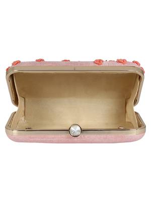 Adorn Embroidered & Embellished Faux Silk Clutch Baby Pink 5