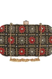 Adorn Embellished Faux Silk Clutch Black & Multi